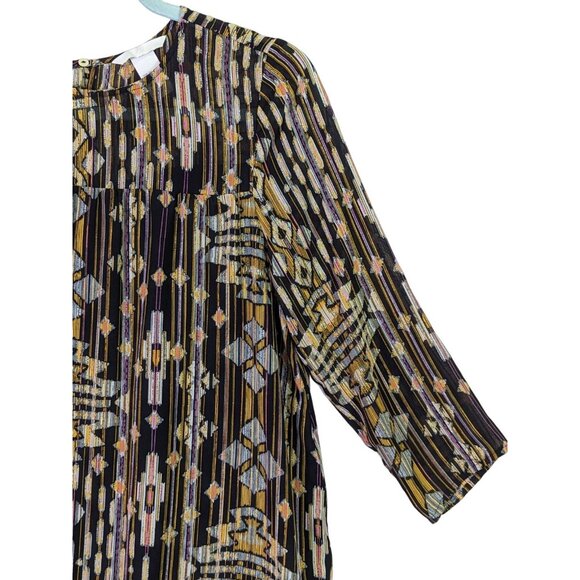 H&M Women size 4 Short Dress Aztec Pattern Flowy Pullover Western Long Sleeve - Picture 2 of 10